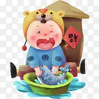 卡通新年杀鱼人物素材