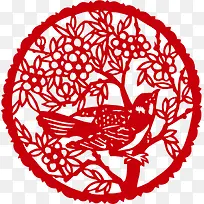 新年红色喜鹊剪纸