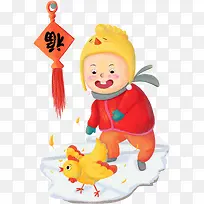卡通新年抓小鸡人物素材