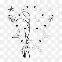 黑白花朵手绘