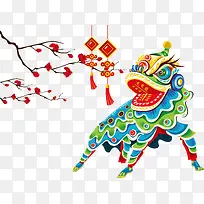 新年春节习俗舞狮子喜庆气氛绿
