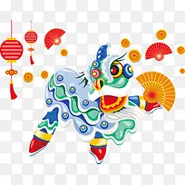 新年春节习俗舞狮子喜庆气氛舞扇子