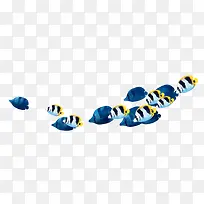 一串蓝黄热带鱼