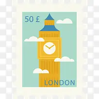 矢量图英国伦敦大本钟纪念邮票