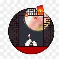中秋节橱窗外赏月的玉兔