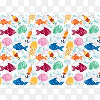 多彩手绘大海鱼群