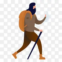 卡通夸张徒步登山男子人物插画