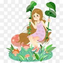 春天女孩荡秋千