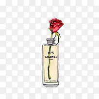 卡通手绘插在香水瓶里的玫瑰花素