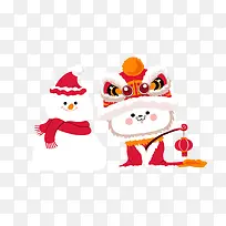 中国风雪人舞狮免抠图