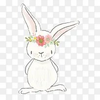 头带花环小清新手绘的兔子高清兔