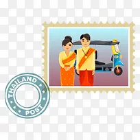 紫蓝色泰国旅游交通工具邮票