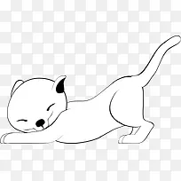 白色的伸懒腰的卡通小猫
