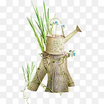 春天-植物水壶背景透明png图片素材下载