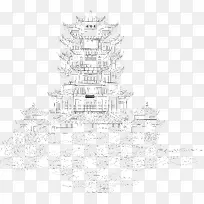 手绘线图仙境黄鹤楼