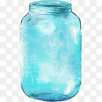 手绘简约蓝色玻璃瓶子