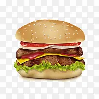 卡通手绘水彩多层夹心汉堡