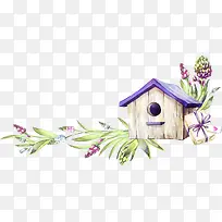 手绘水彩鸟巢小木屋
