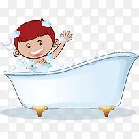在浴缸里洗澡的卡通男孩