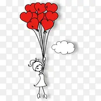 红色鲜花玫瑰创意爱心气球小女孩