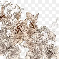 古典淡雅手绘花海设计素材