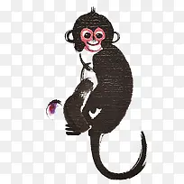 一只可爱的水墨猴子插画免抠