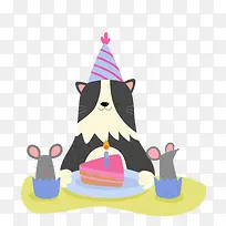 彩绘生日猫咪和蛋糕矢量图