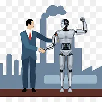 商务海报与机器人握手PNG