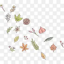 彩绘清新飘散的叶子和花朵矢量图