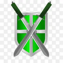 绿色双剑盾牌素材免抠