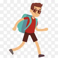 背着书包上学的男孩