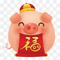 福字小猪2019矢量卡通