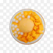圆形碗里的芒果小丸子和冰激凌