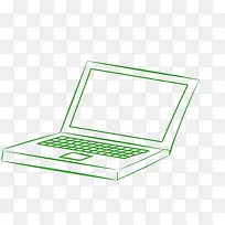 矢量绿色 手绘线条笔记本电脑