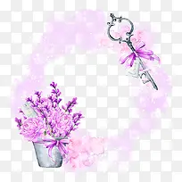 手绘水彩紫色花朵花环