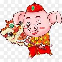 卡通可爱舞狮的小猪PSD元素