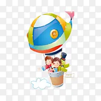 卡通乘坐热气球的儿童