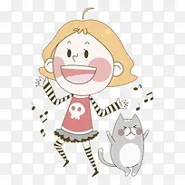 女生和小猫舞动的场景图