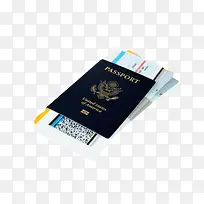 蓝色夹着机票的护照本实物