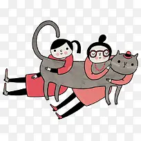 两个女孩抱着一只猫咪