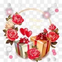 情人节玫瑰和礼盒贺卡
