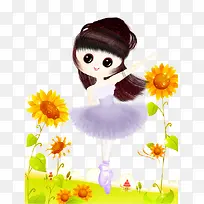卡通手绘可爱少女插画免抠