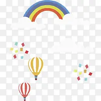 卡通热气球和彩虹
