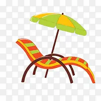 红色躺椅和绿色遮阳伞