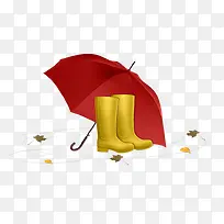 雨伞与雨鞋免扣高清png素材图片