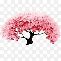 春季茂密红色桃花树