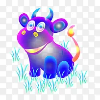 手绘卡通可爱紫色小牛