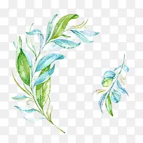 蓝绿色手绘水彩柳条枝