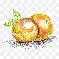 两颗手绘的黄桃素材