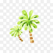 矢量手绘水彩逼真椰子树